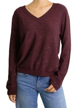 Maglioncino tinta unita con brillantini con scollo a V